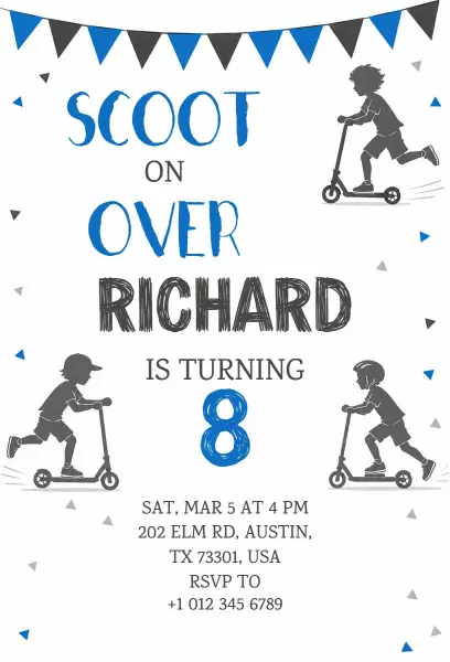 Scooter Adventure Exciting Kids Birthday Celebration Invitation Template