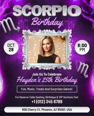 Scorpio Zodiac Birthday Celebration Flyer Template