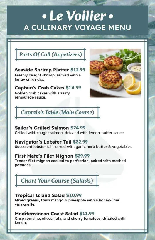 Sea Voyage Inspired Elegant Dining Experience Menu Template