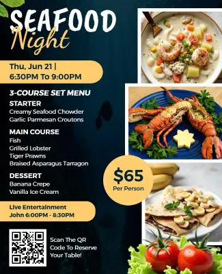 Seafood Cuisine Night with Live Entertainment Flyer Template