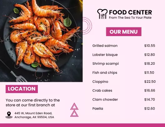 Seafood Delicacies Menu and Dining Experience Brochure Template