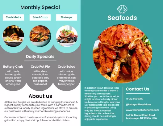 Seafood Delight Monthly Specials and Daily Offerings Brochure Template