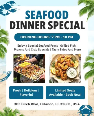 Seafood Dinner Special Restaurant Poster Template