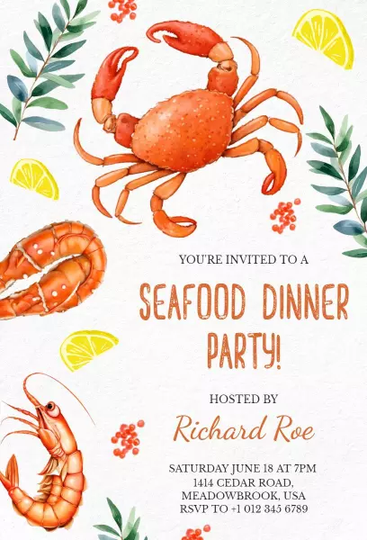 Seafood Feast Summer Evening Dinner Party Invitation Template