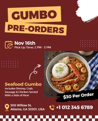 Seafood Gumbo Pre-Order Announcement Flyer Template