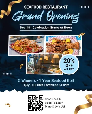 Seafood Restaurant Grand Opening Celebration Flyer Template