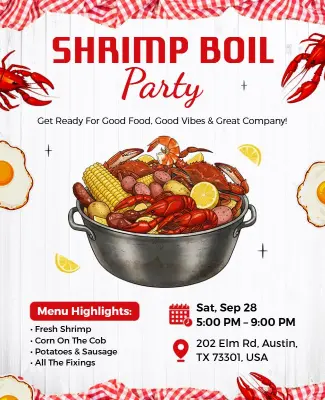 Seafood Shrimp Boil Party Celebration Flyer Template