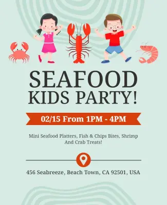 Seafood Themed Kids Party Invitation Flyer Template