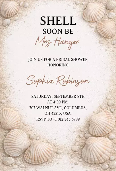 Seashell Beach Themed Bridal Shower Celebration Invitation Template