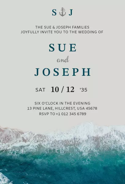 Seaside Bliss Beach Wedding Celebration Invitation Template