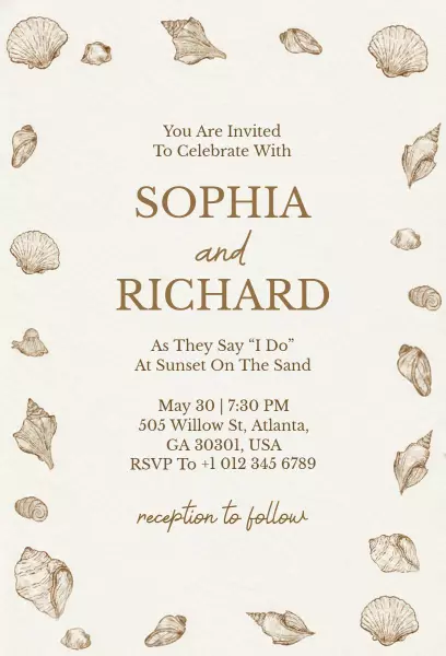 Seaside Sunset Beach Wedding Celebration Invitation Template