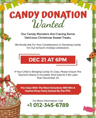 Seasonal Christmas Candy Donation Event Flyer Template