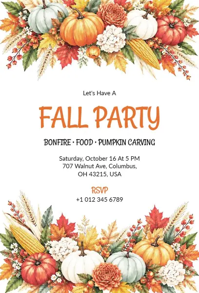 Seasonal Fall Party Celebration Invitation Template