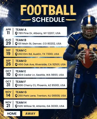 Seasonal Football Game Schedule Poster Template