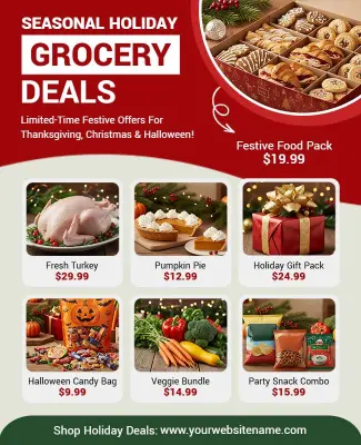 Seasonal Holiday Grocery Deals Promotional Flyer Template