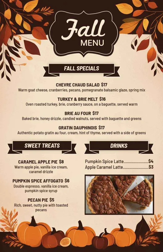 Seasonal Orange and Brown Fall Cafe Menu Template