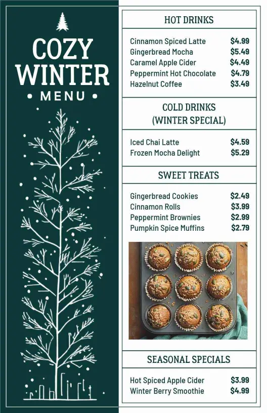 Seasonal Specials Focused on Winter Comfort Menu Template