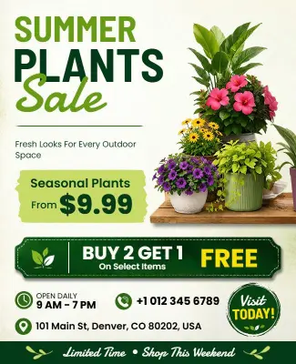 Seasonal Summer Outdoor Plants Sale Flyer Template