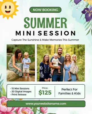 Seasonal Summer Photography Mini Session Booking Flyer Template