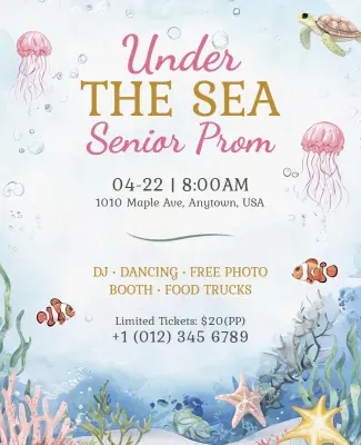 Senior Prom Night with Underwater Adventure Flyer Template