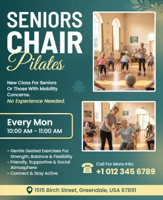 Seniors Chair Pilates Class Promotional Flyer Template