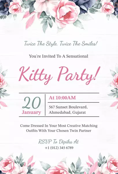 Sensational Floral Matching Outfit Kitty Party Invitation Template
