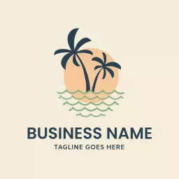 Serene Beach Scene with Palm Trees and Sunset Logo Template