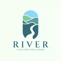 Serene Blue and Green Landscape Design for River Logo Template