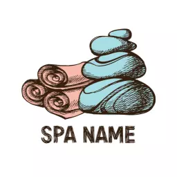 Serene Blue and Pink Spa Elements in a Relaxing Sketch Logo Template