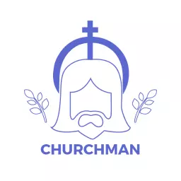 Serene Blue and White Churchman Logo with Religious Symbolism Logo Template