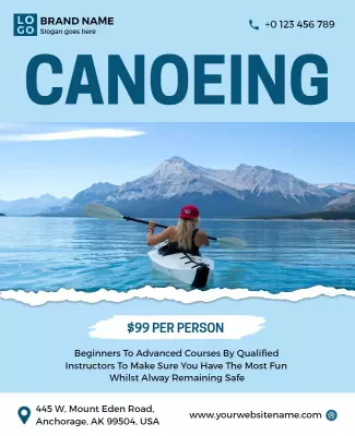 Serene Blue Canoeing Adventure Experience Poster Template