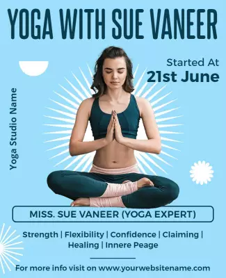 Serene Blue Yoga Class with Sue Vaneer Poster Template