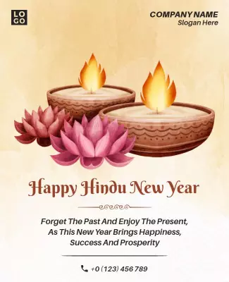 Serene Floral Theme for Hindu New Year Celebration Poster Template