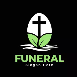 Serene Green Leaf and Cross Symbolizing Funeral Services Logo Template
