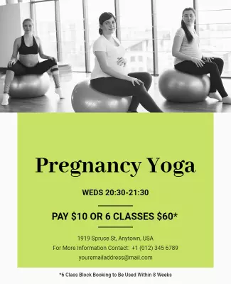 Serene Green Pregnancy Yoga Class Schedule Poster Template