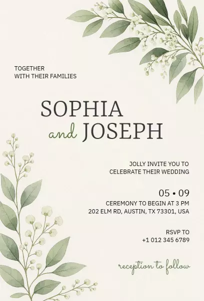 Serene Greenery Floral Wedding Ceremony Invitation Template