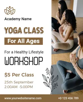 Serene Neutral Yoga Workshop for All Ages Flyer Template