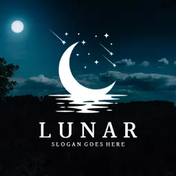 Serene Night Sky with Moon and Reflection Theme Logo Template