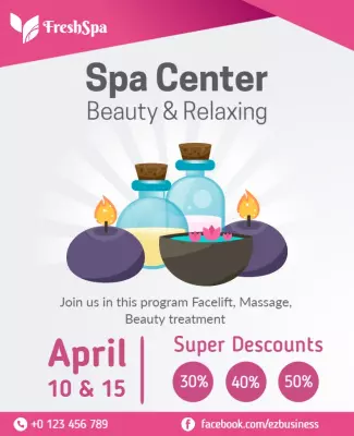 Serene Pastel Spa Center Beauty and Relaxation Poster Template