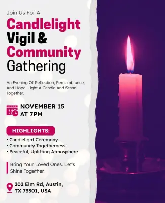 Serene Pink Candlelight Memorial Vigil Flyer Template