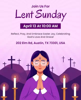 Serene Purple Lent Sunday Prayer Gathering Poster Template
