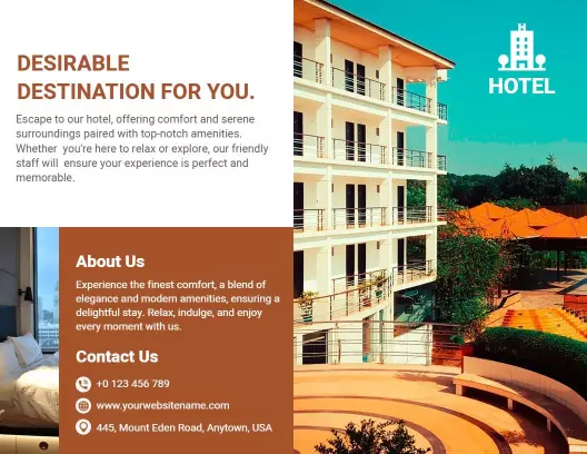 Serene Resort Hotel Getaway Experience and Accommodation Brochure Template