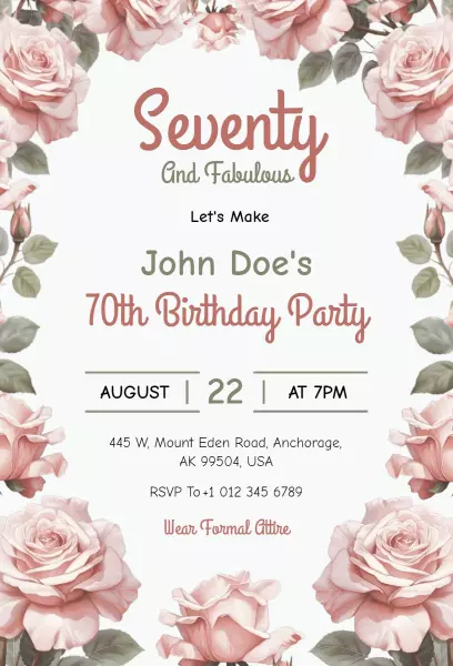 Seventy Fabulous Floral 70th Birthday Celebration Invitation Template
