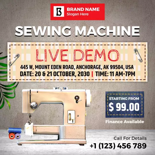 Sewing Machine Live Demo Event Promotion Ad Template
