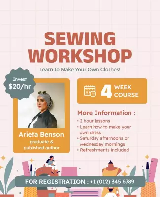 Sewing Workshop Four Week Course Flyer Template