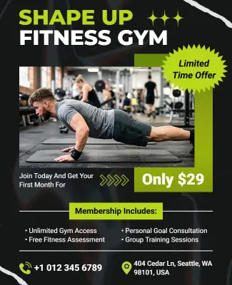 Shape up Fitness Gym Special Offer Promotion Flyer Template
