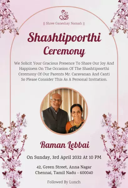 Shashtipoorthi Ceremony Traditional Pooja Invitation Template