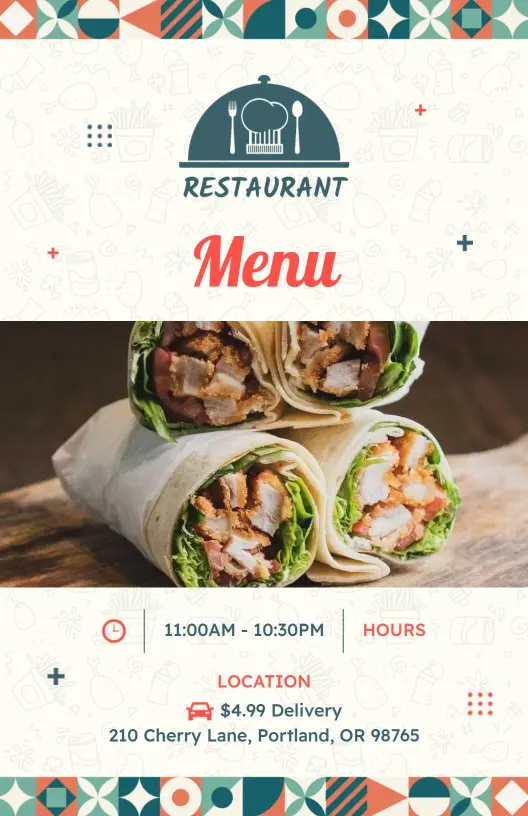 Shawarma and Falafel Selections with Fresh Salads Restaurant Menu Template
