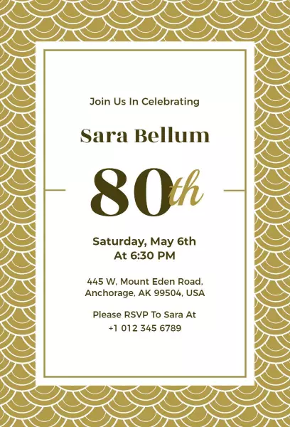Shimmering Golden 80th Birthday Celebration Invitation Template