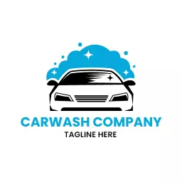 Shiny Black Car with Blue Bubbles for Car Wash Logo Template